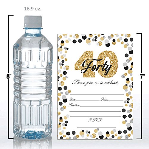 Confetti-Polka-Dot-40th-Birthday-Party-Invitations-20-5x7-Fill-In-Cards-with-Twenty-White-Envelopes-by-AmandaCreation