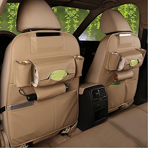 MLOVESIE PU Leather Car Seat Back Organizer Trunk Travel Seat Storage Protectors for Kids Toys Bottles Tissue Box Cellphone IPad Tablet Tissue Box Umbrella