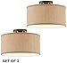 360 Lighting Adams Rustic Farmhouse Country Cottage Close to Ceiling Light Semi Flush Mount Fixtures Set of 2 Bronze Burlap Fabric Drum Shade Bedroom Hallway Living Room Dining Room Bathroom