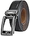Marino Avenue Mens Genuine Leather Ratchet Dress Belt with Open Linxx Buckle - Fissure - Deep Charcoal - Adjustable from 28