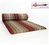 Roll Up Thai Mattress, 79x30x2 inches, Kapok, Green Red. (Free A Gift Wooden Key Chain Pencil Handmade)
