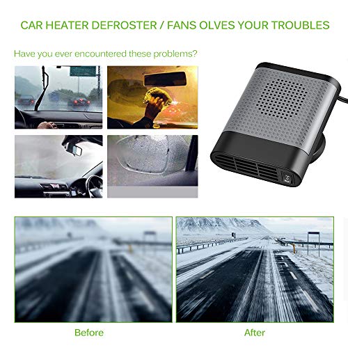 Powstro 12V Car Heater Fan 150W Portable Winter Warm Plug in Cigarette Lighter Fast Heating Windscreen Quickly Defroster Demister Defogger Air Cleaner, Black