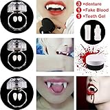 Jeicy Vampire Teeth Fangs 3 Pairs,Vampire Blood and Vampire Teeth Glue Set for Halloween