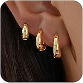 PHXGE Gold Hoop Earrings for Women Trendy, 14K Gold Plated Huggie Earrings Set Dainty Small Hoops Cartilage Hypoallergenic Lightweight Jewelry