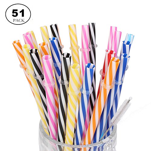Senfhome 51 Pieces 9 Inch Reusable Plastic Straws, BPA-Free.