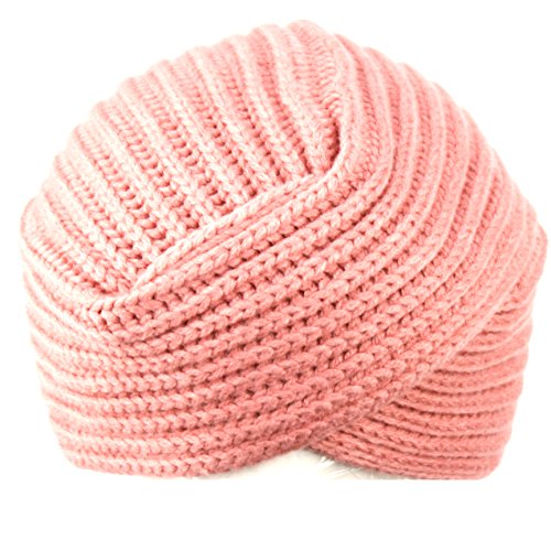 Winter Knit Turban Beanie With Beaded Flower (BN1724LT PINK)