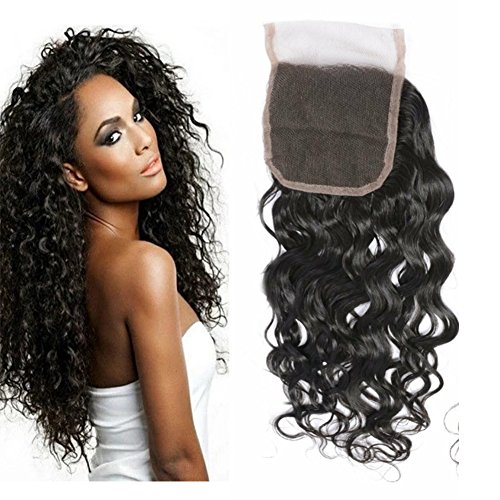 Fureya Hair Brazilian Human Hair Water Wave 4x4 Top Lace Closure With Baby Hair (8 Inches,Free Part)