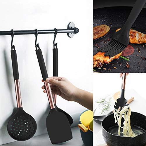 Silicone-Cooking-Utensil-Set-Fungun-24pcs-Silicone-Cooking-Kitchen-Utensils-Set-Non-stick-Heat-Resistant-Best-Kitchen-Cookware-with-Copper-Stainless-Steel-Handle-BlackBPA-Free-Non-Toxic
