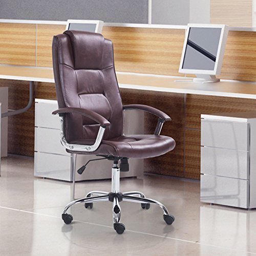 HOMCOM-Poltrona-Sedia-da-Ufficio-Dirigenziale-Sedia-Regolabile-Girevole-62-x-68-x-115-123cm-Marrone