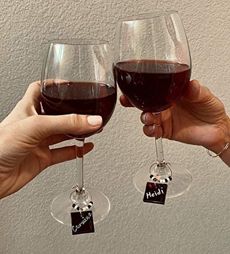 Wine Glass Charms with Chalk Marker to Write Names, Reusable for Parties, Holidays, Gifts and Decoration (Black, 6 Pack) - Thumbnail 4