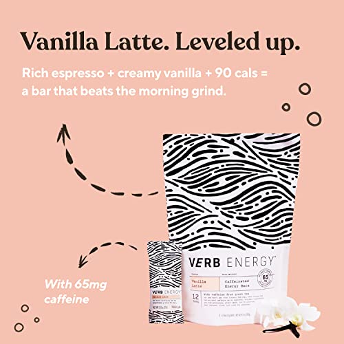Verb Vanilla Latte Caffeinated Energy Bars 90Calorie Low Sugar