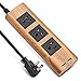 SUPERDANNY Surge Protector Power Strip 10 ft Long Extension Cord Flat Plug Desktop Charging Station Hub 3 AC Outlets 2 USB Ports with Fastening Cable Tie for Home Office Dorm Room, Wood Grain