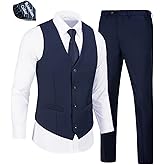 WOMS Mens 2 Pieces Suits Vest Pants Set Slim Fit Wedding Groomsmen Suit for Men Formal