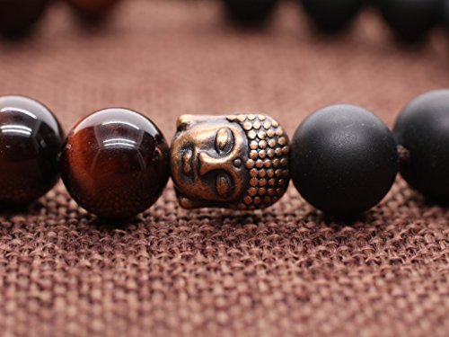 COAI Natural Red Tiger Eye and Matte Onyx Buddhist Prayer Bead Bracelet for Men