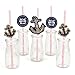 Big Dot of Happiness Last Sail Before the Veil Paper Straw Decor - Nautical Bridal Shower and Bachelorette Party Striped Decorative Straws - Set of 24