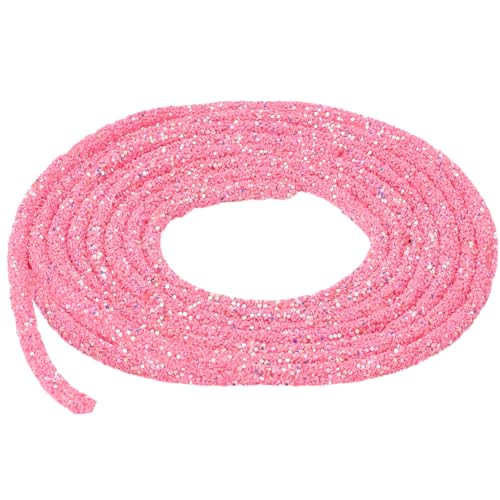 CABODYALS 5M 6mm Hot Pink Rhinestone Cord Glitter Rope Ribbons Sparkle Sequins Glass Tube Trimming Round Shiny Strings for Sewing Making Dress Decor Clothing Shoes Accessories Craft