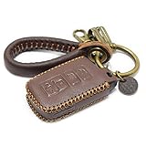 Vitodeco Genuine Leather Keyless Entry Remote Control Smart Key Case Cover with Leather Key Chain for Toyota Corolla, Camry, Avalon, Rav 4, Highlander (4 Buttons, Brown)