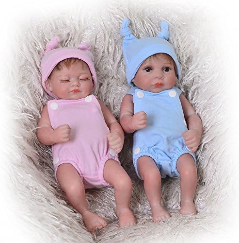 Mini 11 Inch Realistic Reborn Baby Doll Rooted Mohair Full Silicone Vinyl Babies Dolls Lifelike Newborn Girl And Boy Kids Birthday Xmas Gift (twins)