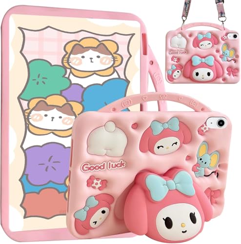 For Case Compatible with iPad (A16) 11th/10th Generation (2025/2022), Shockproof Cartoon Silicone Melody Cover with Handle Stand, Shoulder Strap (iPad (A16) 11th/10th Generation)