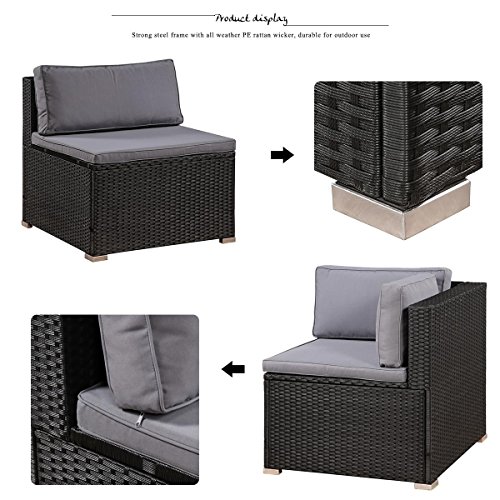 Merax 7Piece Black AllWeather Rattan Wicker Sofa Set Backyard Patio