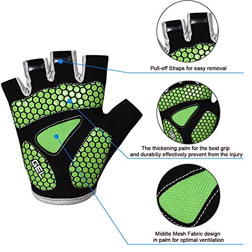 Cevapro Cycle Gloves Mountain Road Bike Gloves Half Finger Bicycle Gloves with Anti Slip Shock-Absorbing Gel Pad Cycling Riding Biking Gloves MTB DH Road Bicycling Gloves for Men Women (Green, S) - Thumbnail 2
