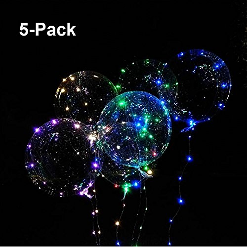 PartyEight 2018 Party Balloons LED Lights BoBo Bubble Balloon For Birthday Wedding Valentine Decoration - 10 Ft Transparent Colorful Flash String - Last 72 Hours [5 Packs]