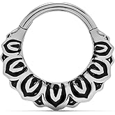 PUNKYOUTH 16G Septum Nose Ring Clicker Hoop 316L Surgical Steel Hinged Gothic Vintage Floral Style Earrings Piercing Jewelry for Nose Helix Rook Tragus 8mm Diameter