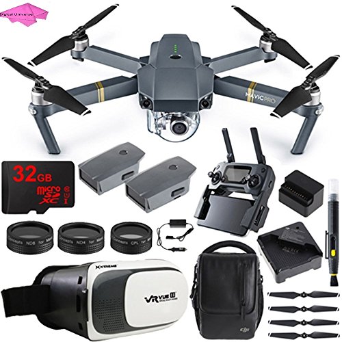 DJI Mavic Pro Quadcopter Drone Fly More Combo Pack with 4K Camera and Wi-Fi , 3 Batteries , DJI Custom Case , Charging Hub , Three Piece Multi Coated Filter Kit VR Goggles Virtual Reality Experience