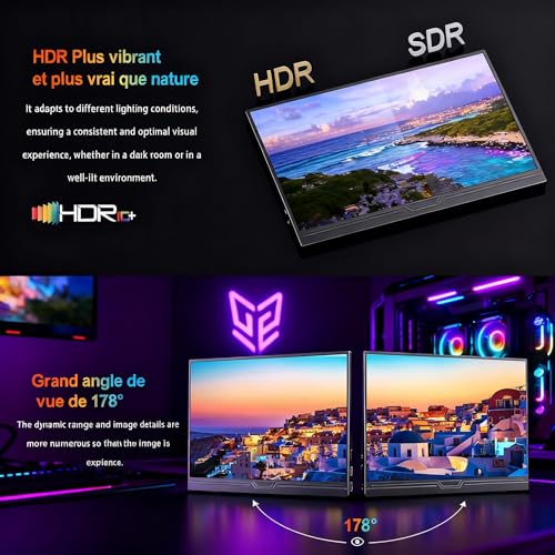 Monitor Portátil 15.6" Full HD 1080P IPS - Tela Portátil para Notebook e Extensor de Tela, HDR, com Alto-falantes e Capa Magnética Integral, USB-C Mini HDMI para Laptop, Celular