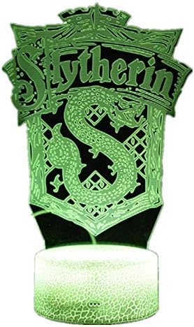 Remote Control Touch Switch 3D Harry Potter Magic Academy Slytherin LED 7/16 Color Night Light Home Decoration Table Lamp Christmas Gift (Full Color Crack Base)