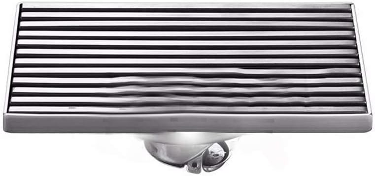 GLYYR Square Floor Drain Brushed 304 Stainless Steel Large Displacement Shower Drain Self-Sealing Deodorant Wetroom Drainage System,10×15cm