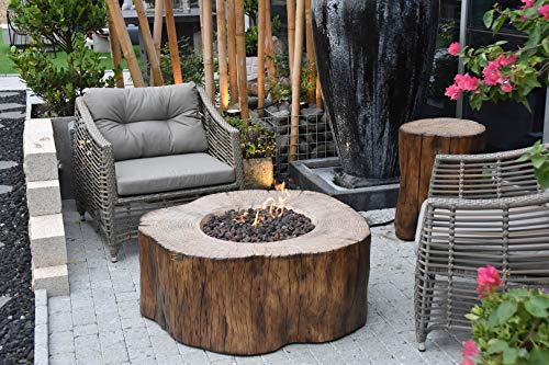 Elementi Manchester 42 x 39 x 17 inches Cast Concrete Natural Gas Fire Table - Redwood Shape Fire Pits & Outdoor Fireplaces - Stainless Steel Burner - Canvas Cover and Lava Rock Included