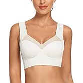 WOWENY Seamless Wirefree Bras for Women Comfy Mesh Soft Padded Back Smoothing Bra