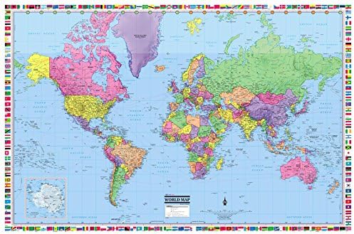 Amazon Com Coolowlmaps World Wall Map Political With Flags