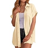 MaQiYa Womens Short Sleeve Button Down Shirts Casual Loose Fit Summer Shirt Blouses Tops with Pockets