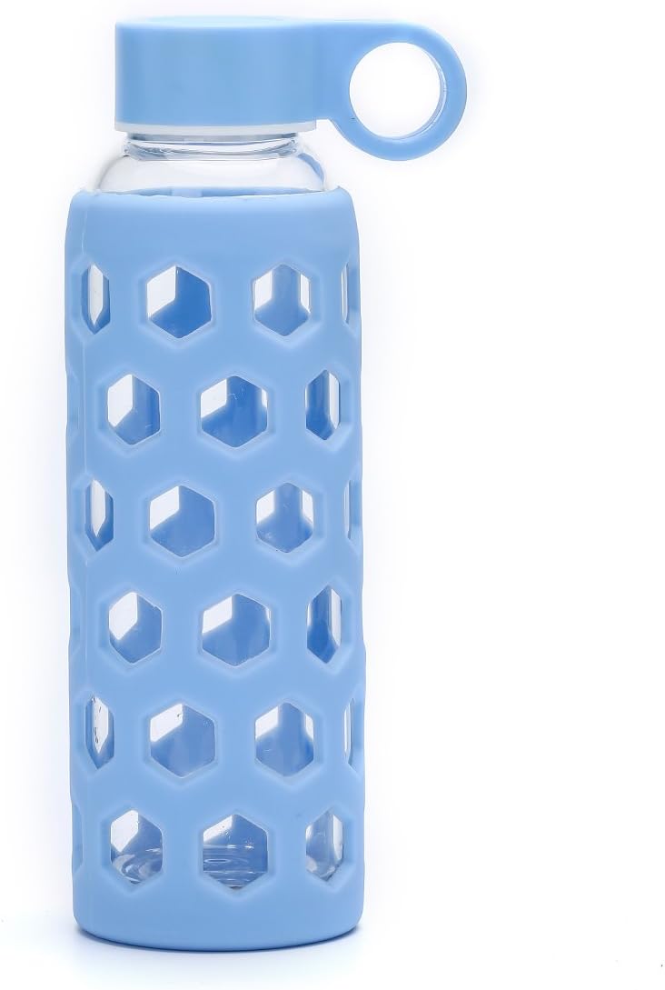 DOUYING Premium Borosilicate BPA-Free Glass Water Bottle 12 oz with Silicone Sleeve & Stainless Steel Lid