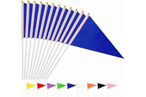 Ckexin 25Pack Solid Blue Pennant Stick Flag Small Mini Triangle Blank DIY Graffiti Hand Held Flags Decorations 5x8 Inch