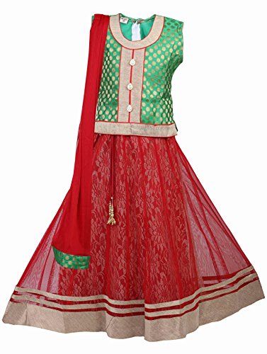 Ashwini Girls Netted Embroidery Green Lehenga Choli Set