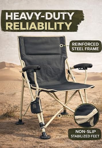 Colonel Fred Heavy-Duty Camping Chair by PARADISO – Premium Quality Outdoor Folding Chair for Camping, Fishing, Beach, Picnics & Backyard Use – Ultra Durable, Long-Lasting Comfort