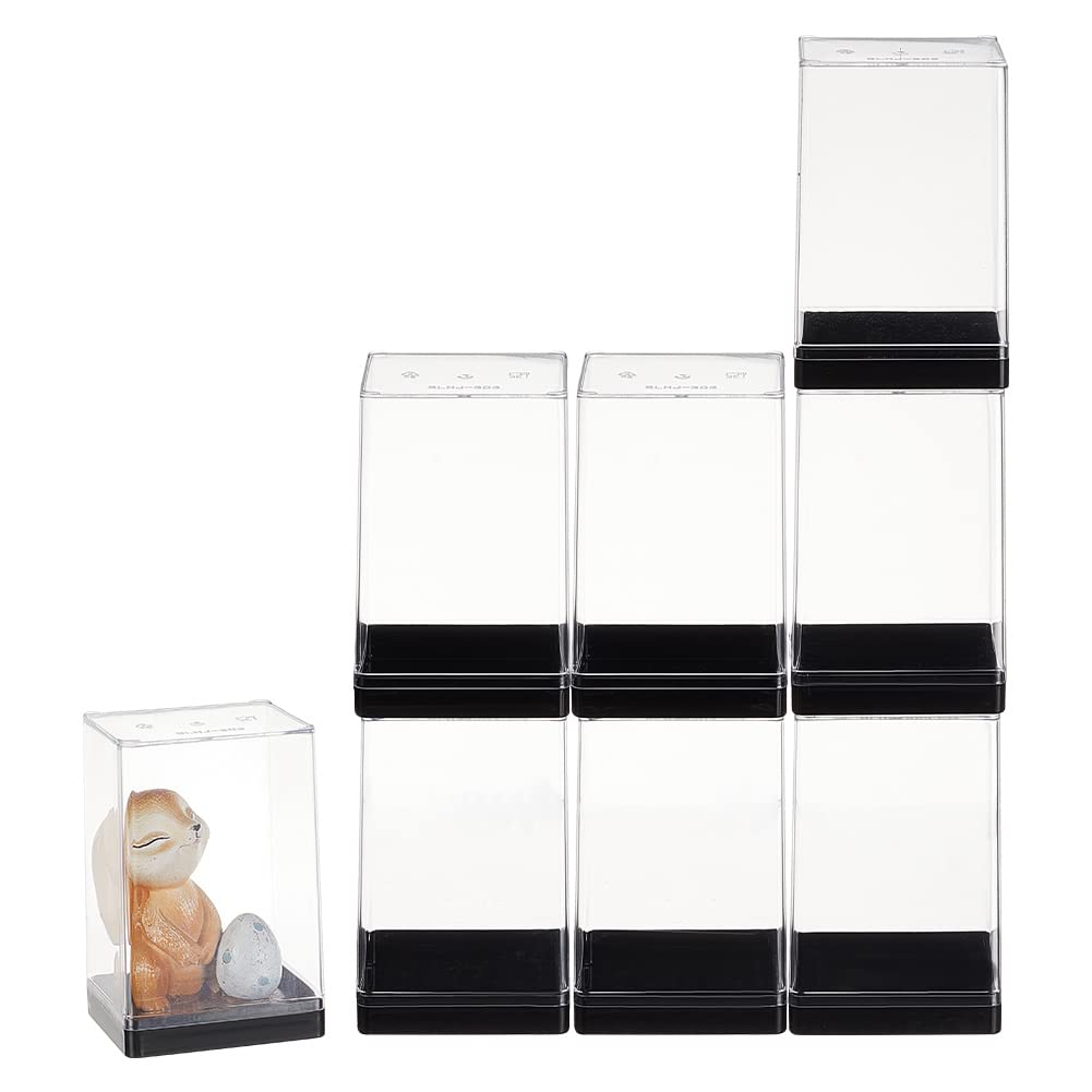 OLYCRAFT 8Pcs Minifigures Display Case Set Action Figure Storage with Black Base Acrylic Building Block Display Box Clear Display Case for Aciton Figures Doll Model Display - 6.4x5.6x9.7cm