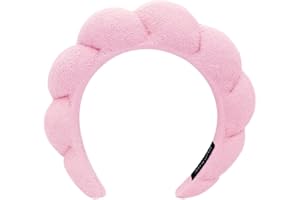 AOENJIE Spa Headbands for Washing Face or Makeup, Sponge Bubble Skincare Headbands, Puffy Terry Cloth Hairband for Women, Skin Care Makeup Headwear Hair Accessories for Girls(Pink)