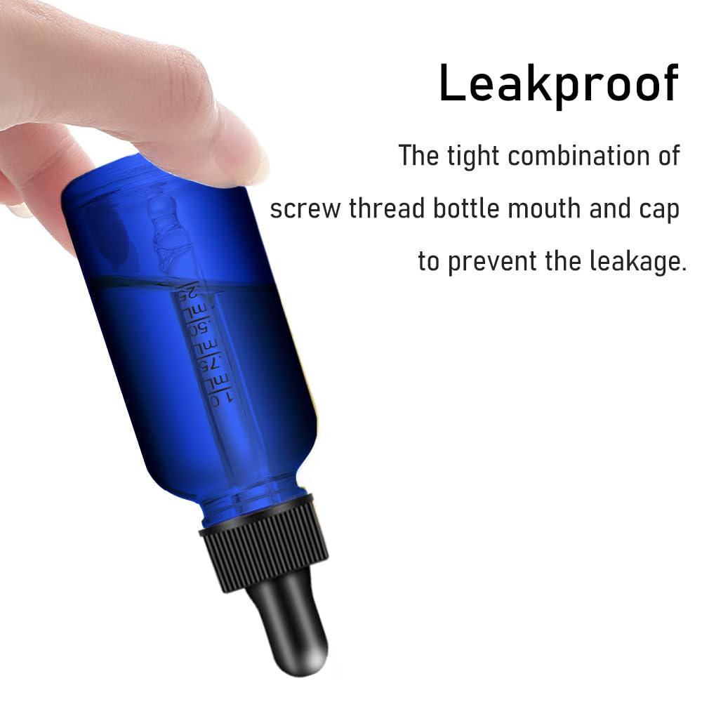 Bumobum Dropper Bottle 2 oz, 2 pack Blue Glass Eye Dropper Bottles with Labels and Funnel, Leakproof Tincture Bottles with Measured Dropper