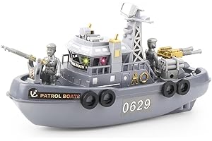 NEXTAKE Patrol Boat Toy, Electric Ship Model Coast Guard Vessel Military Ship Cambatant Vessel Pool Warship Model with Sound Effect and Lights
