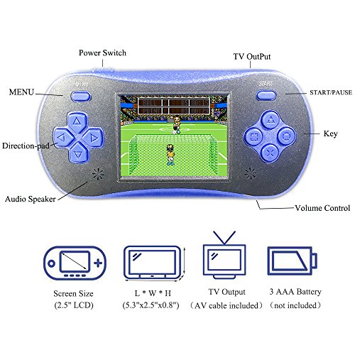 JJFUN RS-16 Handheld Game Console for Kids, 2.5" 12-Bit LCD Portable Video Games Device, Pocket Handhold Game Player with 260 Interesting Games â€“Purple