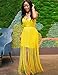 UONBOX Women's Elegnat Bustier Cut Long Maxi Tassel Fringe Cocktail Night Party Bandage Dress (Yellow, XL)