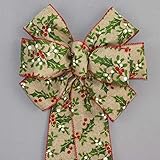 Holly Berry Rustic Linen Christmas Wreath Bow in 2 Size Options