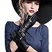 MATSU Casual Women Winter Warm Lambskin Leather Cashmere Touchscreen Gloves M9229 (L, Black-TouchScreen)