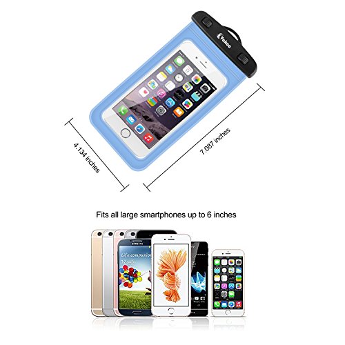 Vakoo Universal Waterproof Case, Waterproof Cellphone Dry Bag for Apple iPhone 6S, 6S Plus, iPhone 5, 5S, Galaxy S6, Note 5(Smartphone up to 6-Inch) with A Unique Neck Strap (Blue)