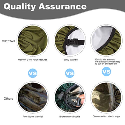 Cheetah Outdoor 100% Waterproof Backpack Rain Covers (45L-80L) with Adjustable Anti-Slip Cross Buckle Strap and Reflective Strip, Durable Strengthened Layer for Hiking, Hunting, Biking ArmyGreen-XL - Thumbnail 2