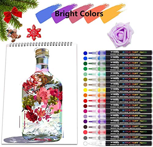 Stylos à peinture acrylique 18 couleurs Marqueurs à base d\'eau pour la pierre, la céramique, le verre, le bois, la toile, 0.7mm Pointe fine pour la peinture rupestre ou les projets de bricolage